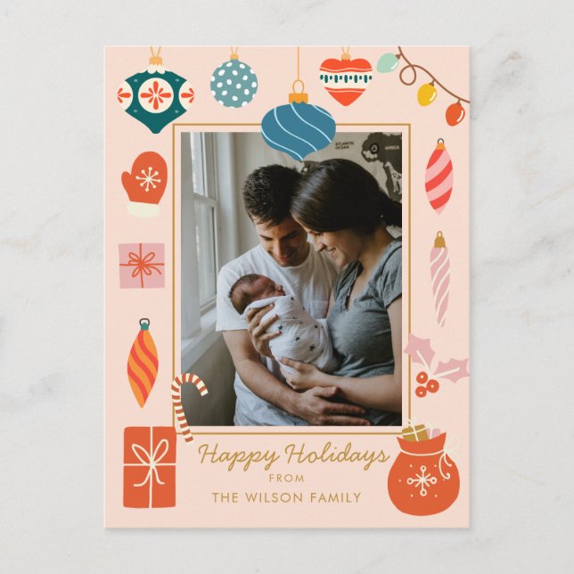 Julfärgat, prydnadsfärgat, färgfoto för Cute-famil Helg Vykort (Framsida)