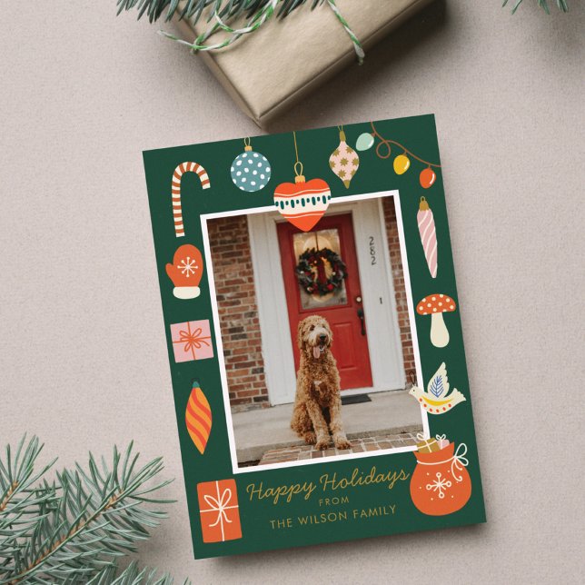 Julfärgat, prydnadsfärgat, färgfoto för Cute-famil Julkort (Skapare uppladdad)