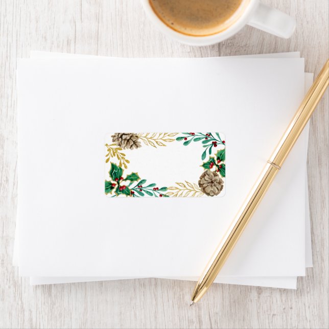 Julfärgen Guld Gräs Holly Greenery Adressetikett (Insitu)