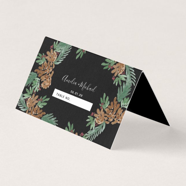 Julfärgen Pinecones Bröllop Sittande Kort (Framsida)