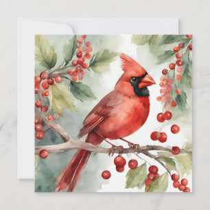 Julfärgen Red Cardinal och Berries Julkort