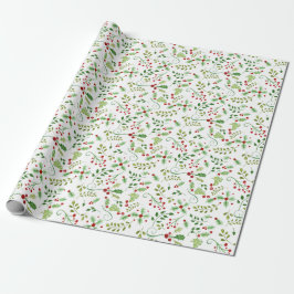 Julfärgen Red Grönt Holly Berry Foliage Presentpapper