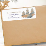 Julfärgen Watercolor Winter Forest Fir Träd Namn Returadress Etikett<br><div class="desc">Julfärgsfärg Peach & Navy Winter Forest Fir Träd Namn & Return-adressetikett</div>