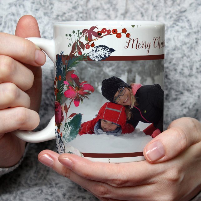 Julfärgsfärgad röd Grönt Blommigten Foton Mugg (Skapare uppladdad)