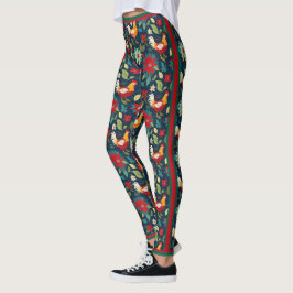 Julfarm, kycklingar och poinsettias leggings
