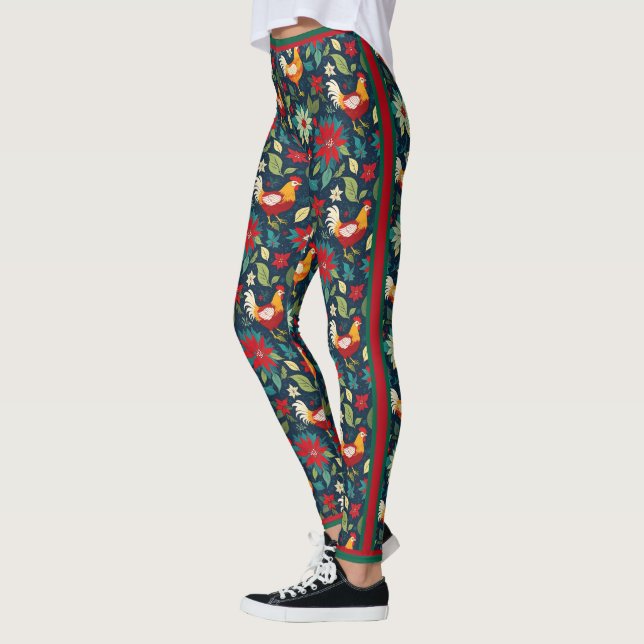 Julfarm, kycklingar och poinsettias leggings (Vänster)