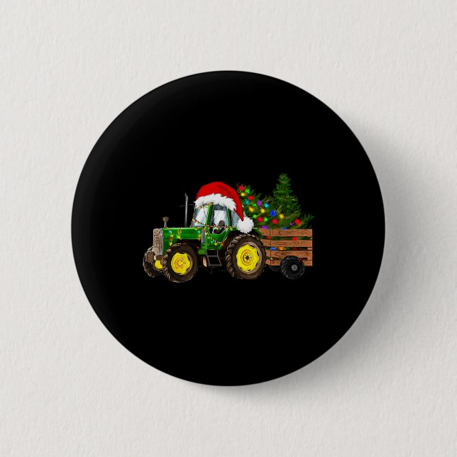 Julfarmtraaktorn Träd Ljus Santa Hat Julafton Knapp (Framsida)