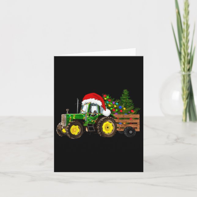 Julfarmtraaktorn Träd Ljus Santa Hat Julafton Kort (Framsida)