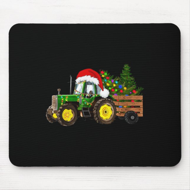 Julfarmtraaktorn Träd Ljus Santa Hat Julafton Musmatta (Framsidan)