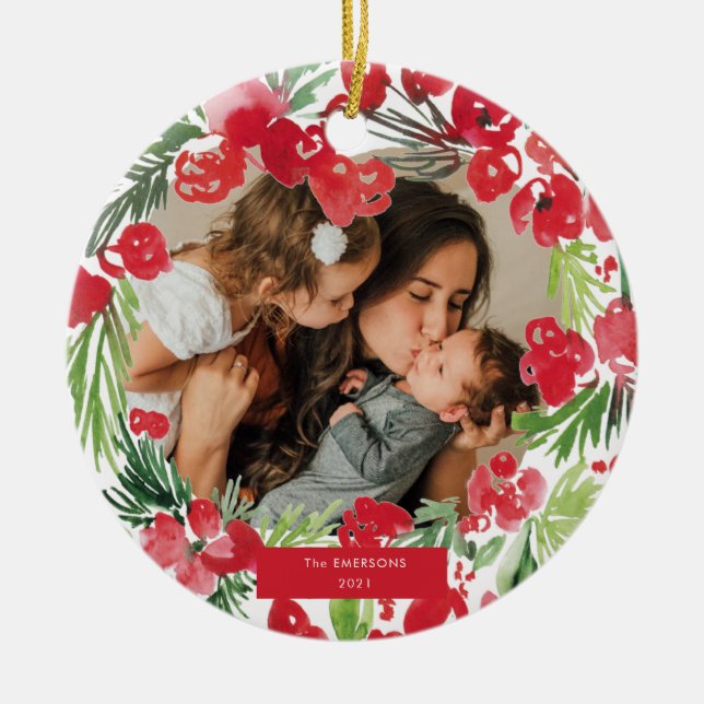 Julfärrosblomma ram Foto Julgransprydnad Keramik (Framsidan)