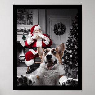 Julfårunge Corgi Hund Selfie med Jultomten Poster