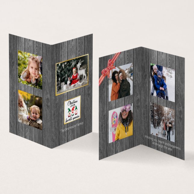 Julfavorite Gnomies Old Wood Family Photo Kort (In- och utsida)