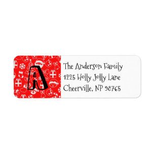 Julfavoriter Red Santa Elf Snögubbe Monogram Returadress Etikett