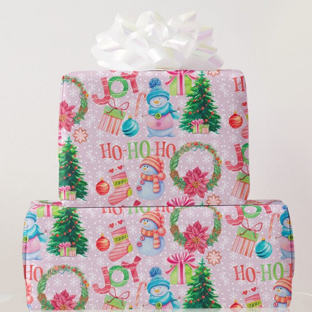 Julfavoriter Rosa Snögubbe Watercolor Presentpapper (Skapare uppladdad)