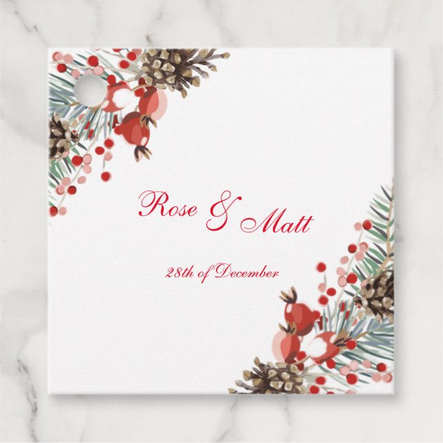 Julfavoritmärken med röda bär gåvor etiketter (Framsida)