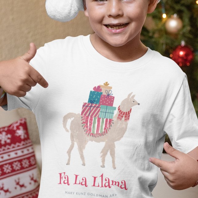 Julfé La Llama Hand-Illustrated Animal T Shirt (This cute kids Christmas T-shirt features my hand-drawn festive llama and the words "Fa La Llama."
)