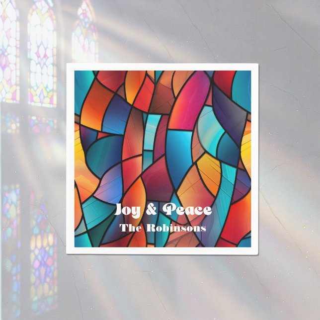 Julfest av fastfärgat glas pappersservett (Stained Glass Holiday Party Napkins)