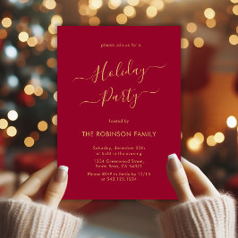 Julfest av Red Guld Calligraphy med minimal Elegan Inbjudningar