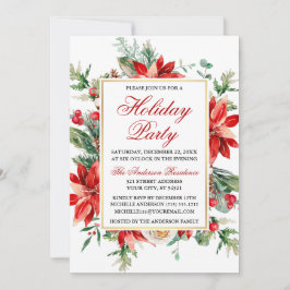 Julfest av Watercolor Red Poinsettia Blommigt Inbjudningar