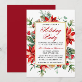 Julfest av Watercolor Red Poinsettia Blommigt Inbjudningar