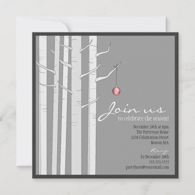 Julfest Björkträd & Röd Prydnad Inbjudan (Framsida)