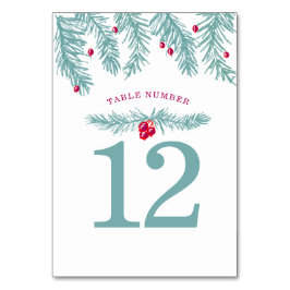 Julfest blue grönt fir röd berry christmas bordsnummer