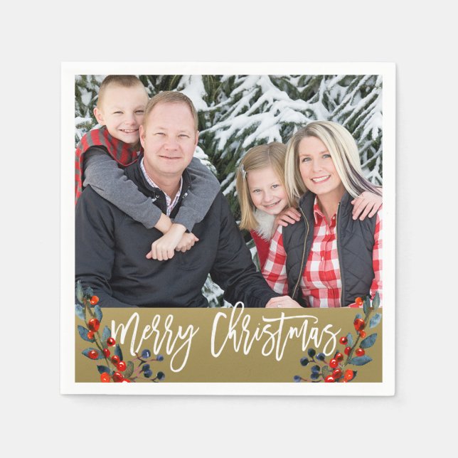 Julfest för bär för personligfotojul pappersservett (Framsidan)