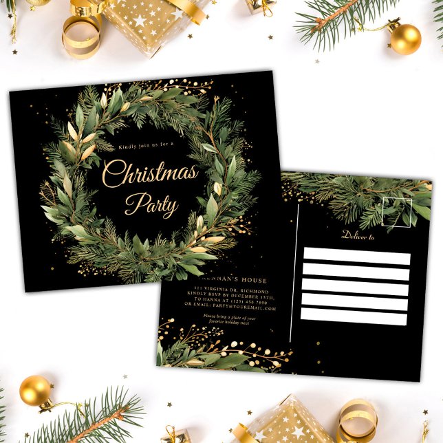 Julfest för botanisk festlig Elegant Inbjudan Vykort (Christmas Botanical Festive Elegant Holiday Party Invitation Postcard)