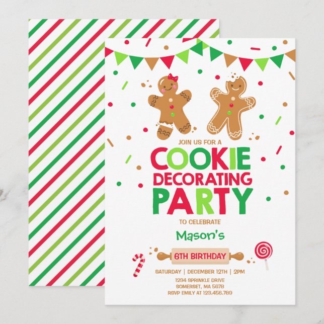 Julfest för dekoration av part-inbjudan för cookie inbjudningar (Fram/baksida)