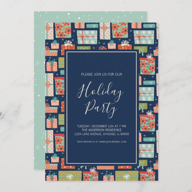 Julfest för färgad Retro-julklapp Inbjudningar (Fram/baksida)