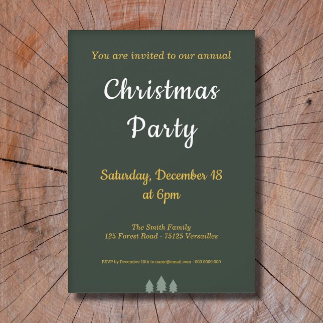 Julfest för Grönten guld & Forest Inbjudningar (Gold & Forest Green Christmas Party Invitation)
