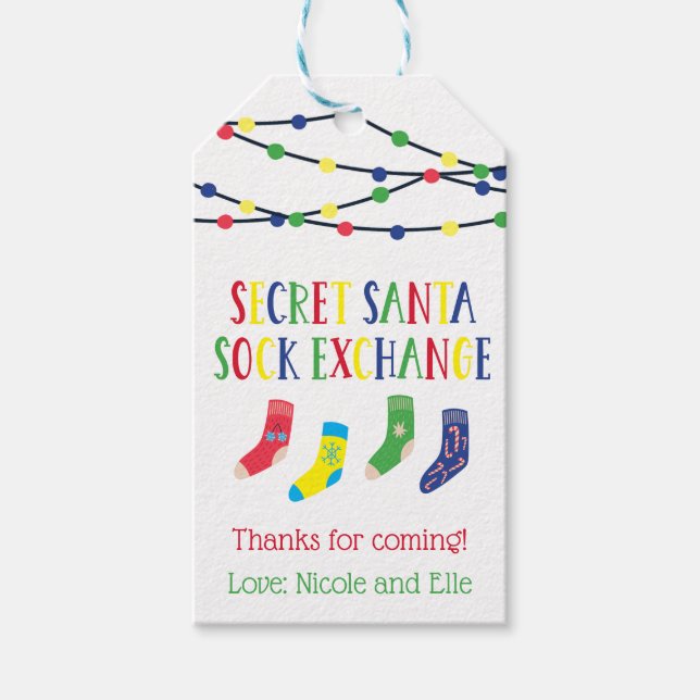 Julfest för hemlig Santa Sock Exchange Sock Swap Presentetikett (Framsidan)