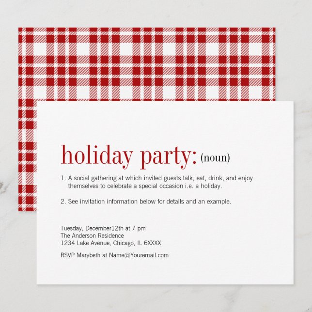 Julfest för juldefinition inbjudningar (Fram/baksida)