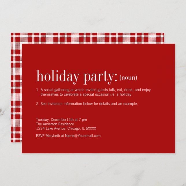 Julfest för juldefinition inbjudningar (Fram/baksida)