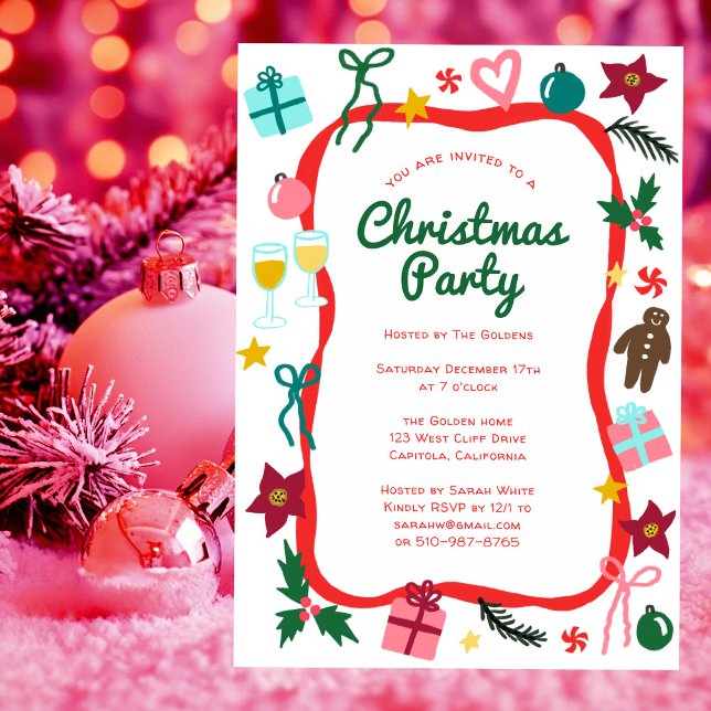 Julfest för Quirky Whimsical-ANPASSNINGSBARNA Inbjudningar (Quirky Whimsical Christmas CUSTOM Holiday Party Invitation
)
