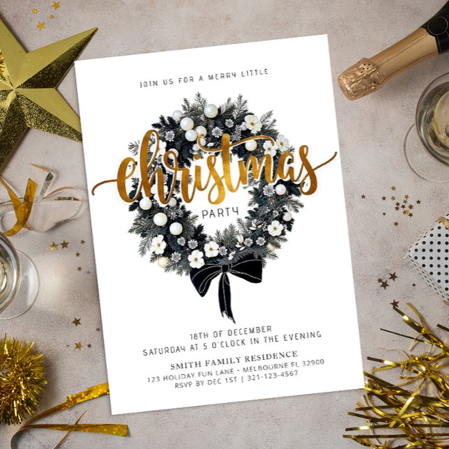 Julfest för svartvita andetag inbjudningar (Simple Christmas Party Invitation)