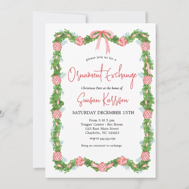 Julfest för utväxling av prydnadsföremål inbjudningar (Framsida)