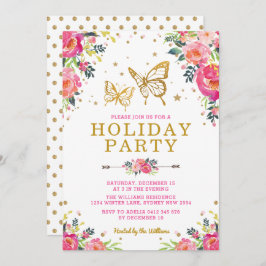 Julfest för vattenfärg, Blommigt Guld-fjäril Inbjudningar