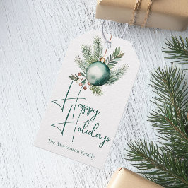 Julfest för vattenfärgsGrönt  för Trendiget Orname Presentetikett