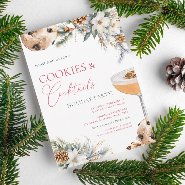 Julfest för Vuxen av Cookies Cocktails White Blomm Inbjudningar (Skapare uppladdad)