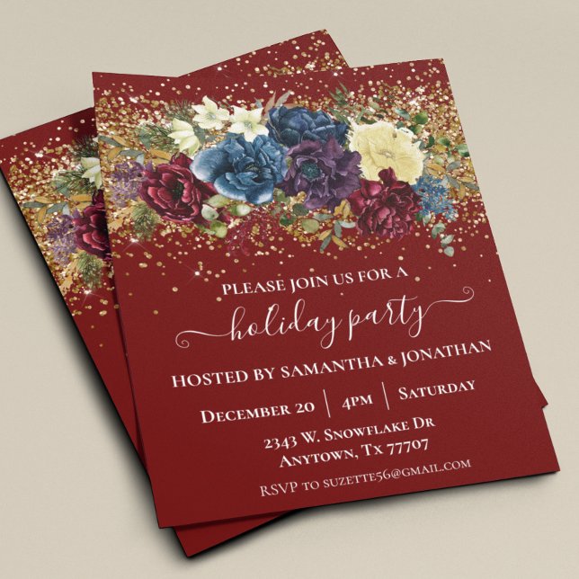 Julfest Guld Confetti Winter Blommigt Flyer (Skapare uppladdad)