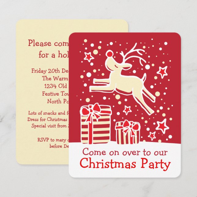 Julfest - inbjudan till renröd kräm (Fram/baksida)