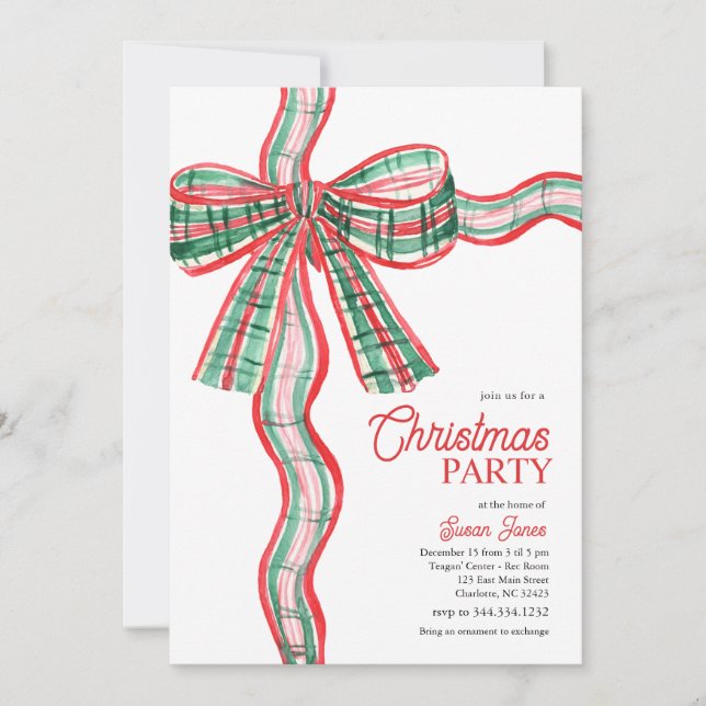 Julfest Invitation med Bow Inbjudningar (Framsida)