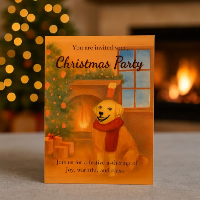 Julfest Invitation | Mysig hundscen Inbjudningar (Cozy charm in every zazzlemade invite #zazzlemade #christmasparty)