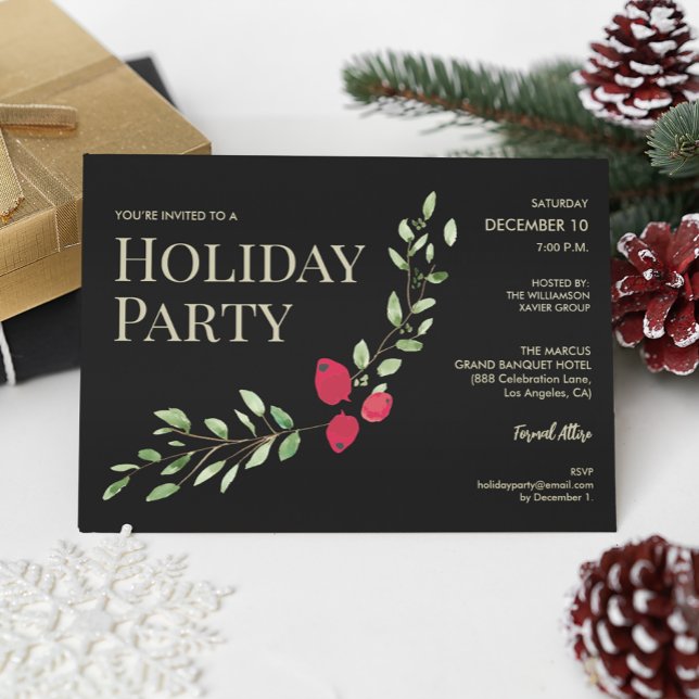 Julfest jul Red Holly Corporate Party Inbjudningar (holiday party elegant holly office party invite.)