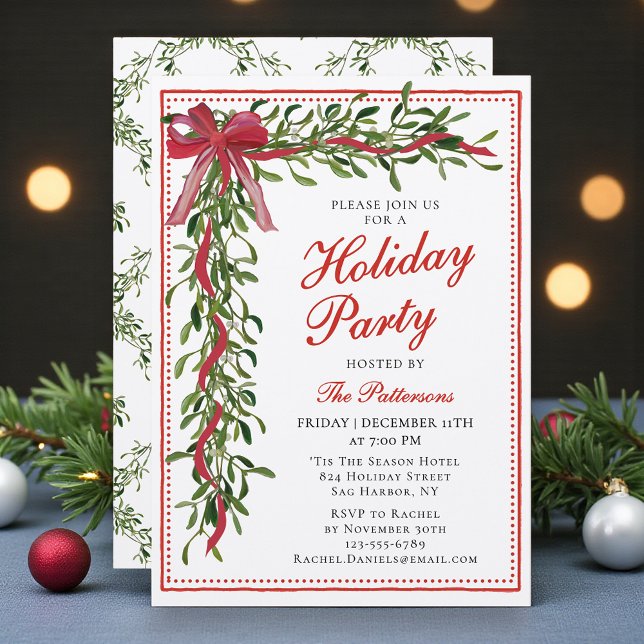 Julfest Mistletoe Bow Modern jul Party Inbjudningar (Skapare uppladdad)