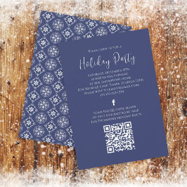Julfest Navy Blue Snowflake QR Code Facebook Inbjudningar