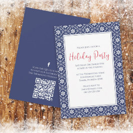Julfest Navy Blue Snowflake QR Code Facebook Inbjudningar