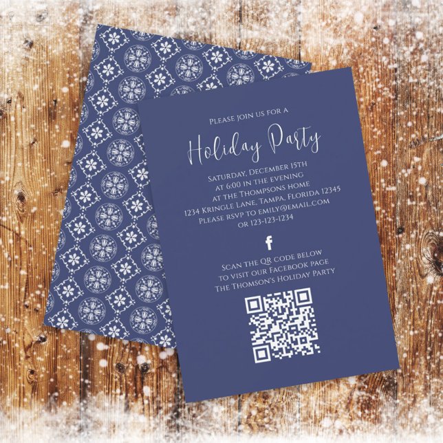 Julfest Navy Blue Snowflake QR Code Facebook Inbjudningar (Skapare uppladdad)