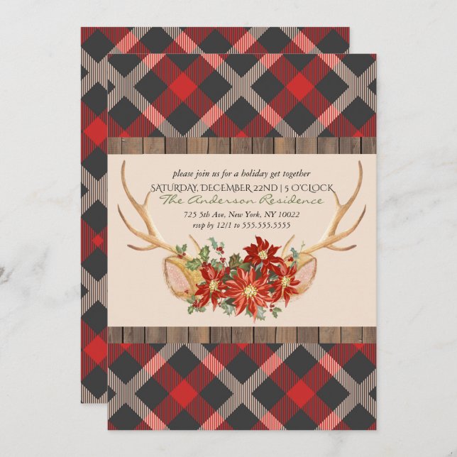 Julfest Oh Hjort Woodland Antlers Inbjudningar (Fram/baksida)